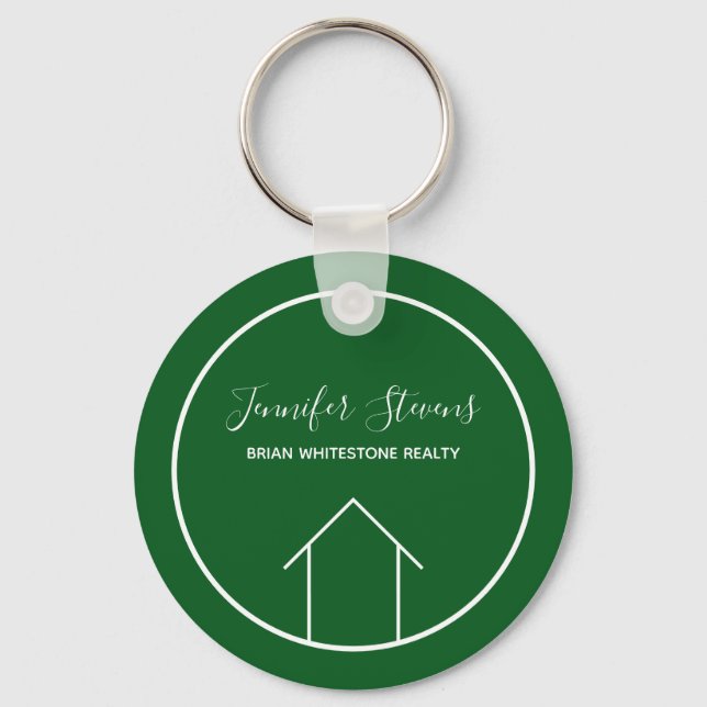 Green Real Estate Company Modern Custom Realtor Keychain (Front)