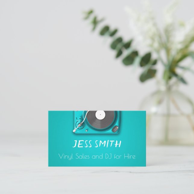 Green Record Player / Turntable, Business Card (Standing Front)
