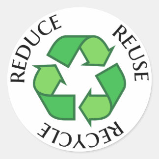 Green recycling symbol, reduce reuse recycle classic round sticker