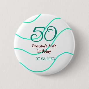 Green red 50 birthday anniversary add name date p 2 inch round button