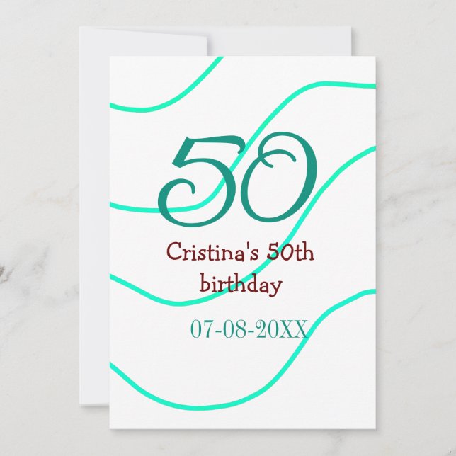 Green red 50 birthday anniversary add name date p invitation (Front)