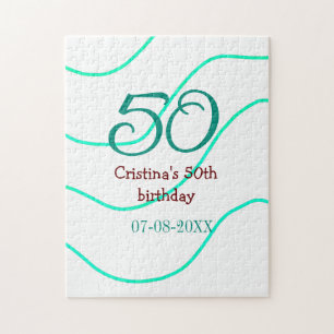 Green red 50 birthday anniversary add name date p jigsaw puzzle