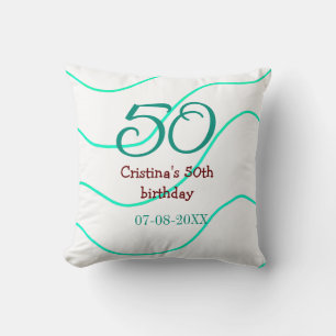 Green red 50 birthday anniversary add name date p throw pillow
