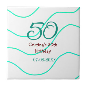 Green red 50 birthday anniversary add name date p tile