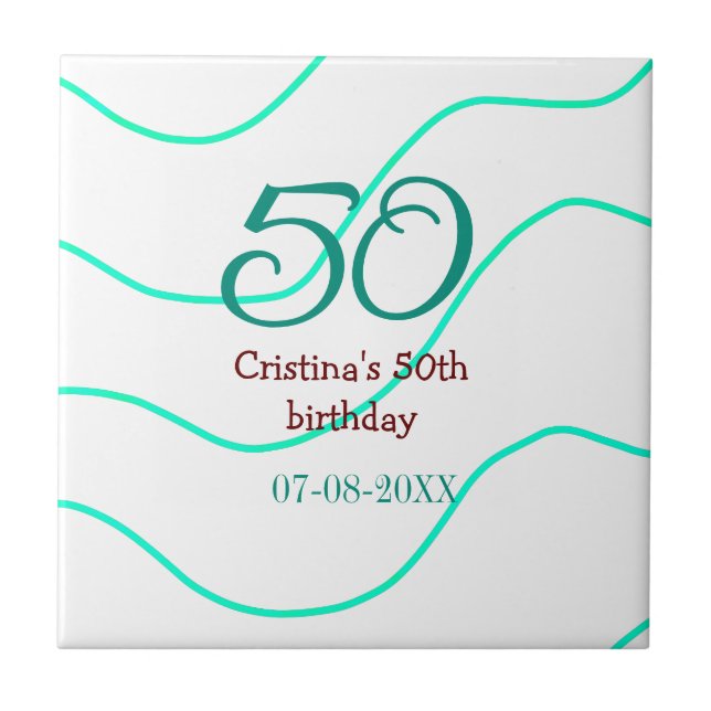 Green red 50 birthday anniversary add name date p tile (Front)