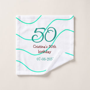 Green red 50 birthday anniversary add name date p wash cloth