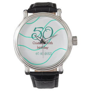 Green red 50 birthday anniversary add name date p watch