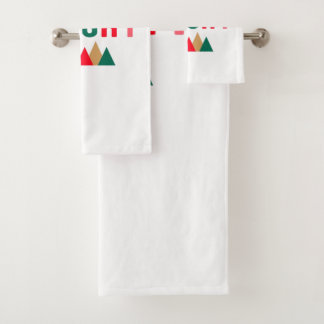 Green Red and Brown Bold Typography Bath Towel Set