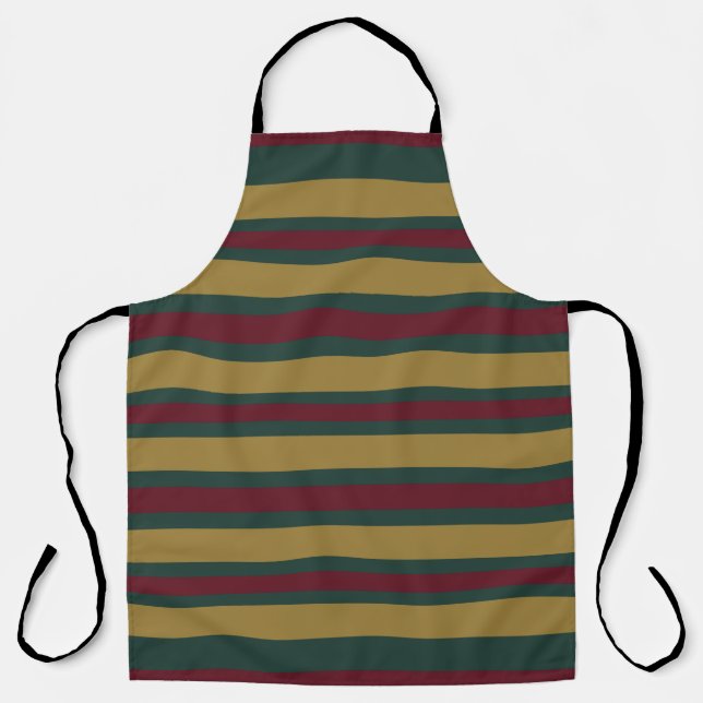 Green Red And Gold Christmas Candied Striped Apron (Front)