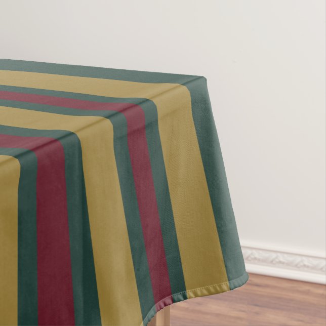 Green Red And Gold Christmas Candied Striped Tablecloth (In Situ)