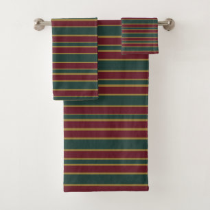 Green Red And Gold Christmas Candy Stripes Bath Towel Set