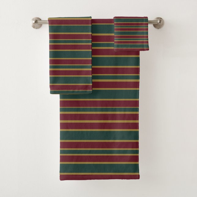 Green Red And Gold Christmas Candy Stripes Bath Towel Set (Insitu)