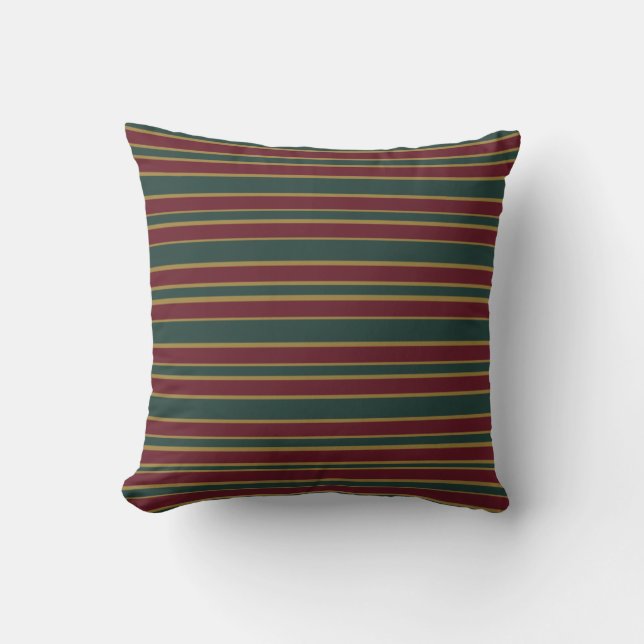Green Red And Gold Christmas Candy Stripes Throw Pillow (Front)
