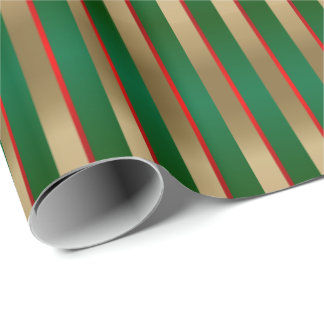 Green, Red and Gold Christmas Stripes Wrapping Paper