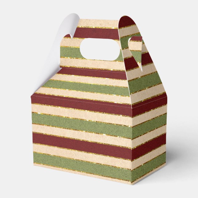 Green, Red and old Foil Striped Christmas Pattern Favor Box (Back Side)