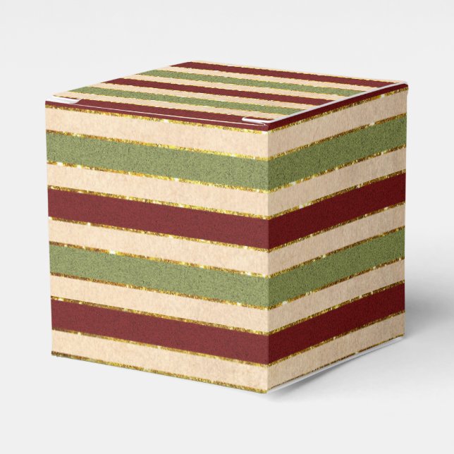 Green, Red and old Foil Striped Christmas Pattern Favor Box (Front Side)