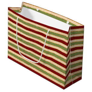 Green, Red and old Foil Striped Christmas Pattern Large Gift Bag