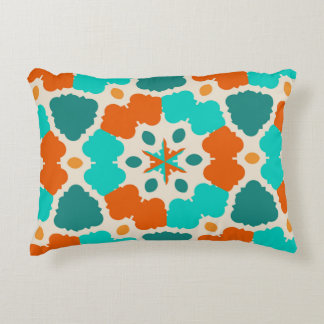 Green Red and Teal Flowers Trees Ninja Star Accent Pillow