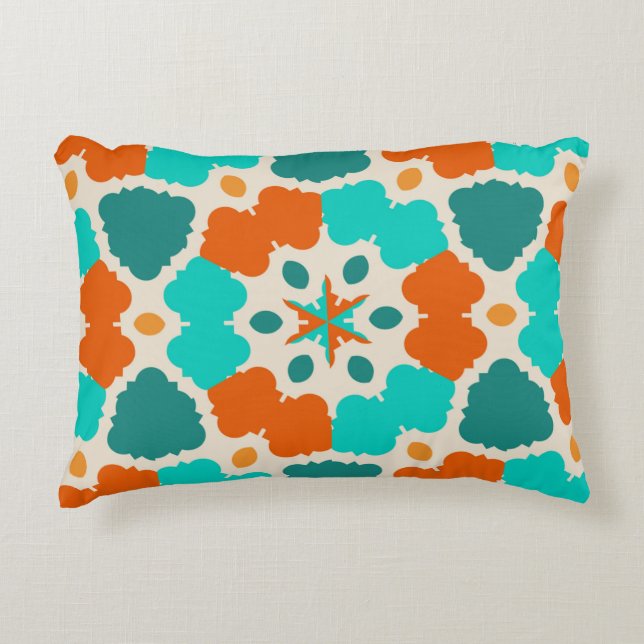 Green Red and Teal Flowers Trees Ninja Star Accent Pillow (Front)