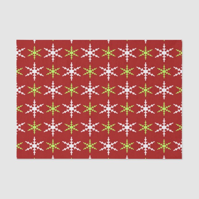 Green, red and white snowflakes pattern tissue paper (Front)