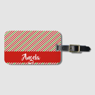 Green, red and white stripes luggage tag