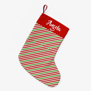Green, red and white stripes small christmas stocking