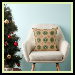 Green Red Beige Rustic Vintage Style Throw Pillow