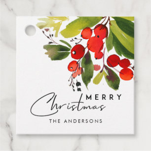 GREEN RED BERRIES WATERCOLOR CHRISTMAS BLESSED FAVOUR TAGS