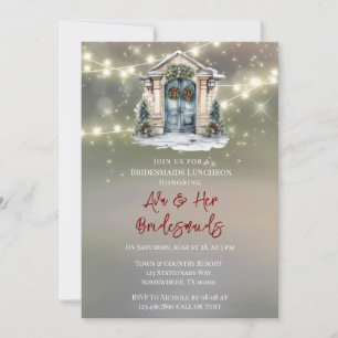 Green Red Berry Decor Door Light Bridesmaids Lunch Invitation