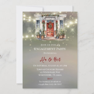 Green Red Berry Decor Door Light Engagement Party Invitation