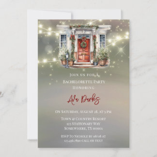 Green Red Berry Decor Door Lite Bachelorette Party Invitation