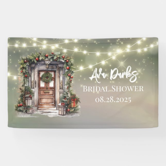 Green Red Berry Decorated Door Light Bridal Shower Banner (Horizontal)