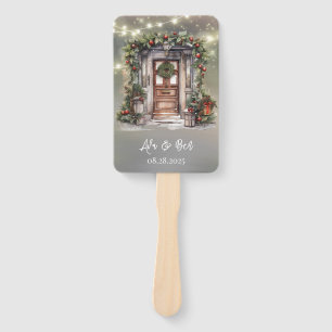 Green Red Berry Decorated Door Light Thank You Hand Fan