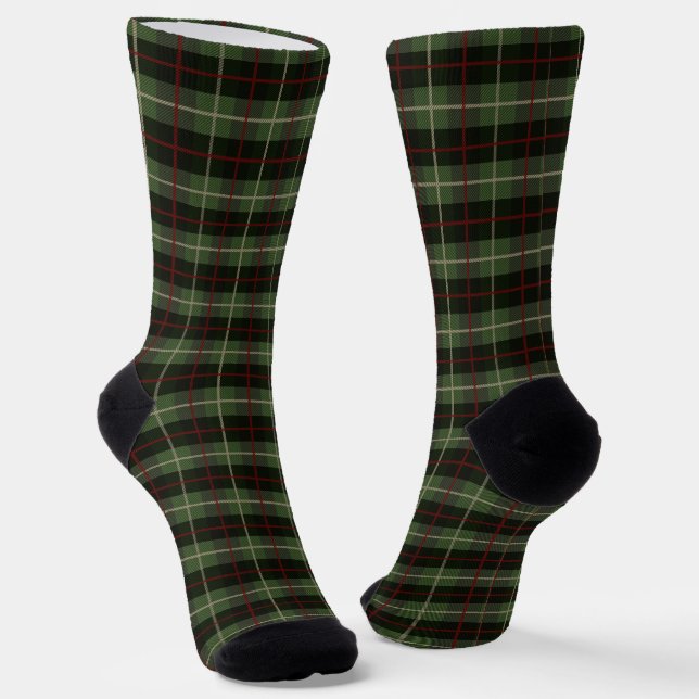 Green Red Black Plaid Tartan Plaid  Socks (Angled)
