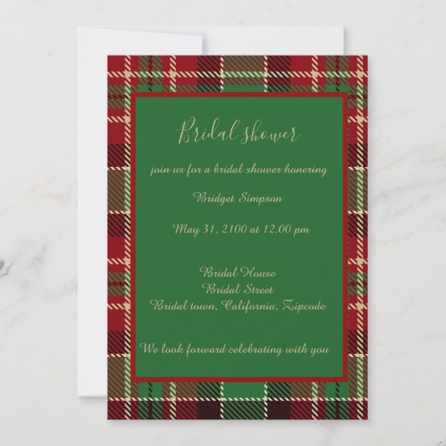 green red black scottish celtic tartan wedding invitation (Front)