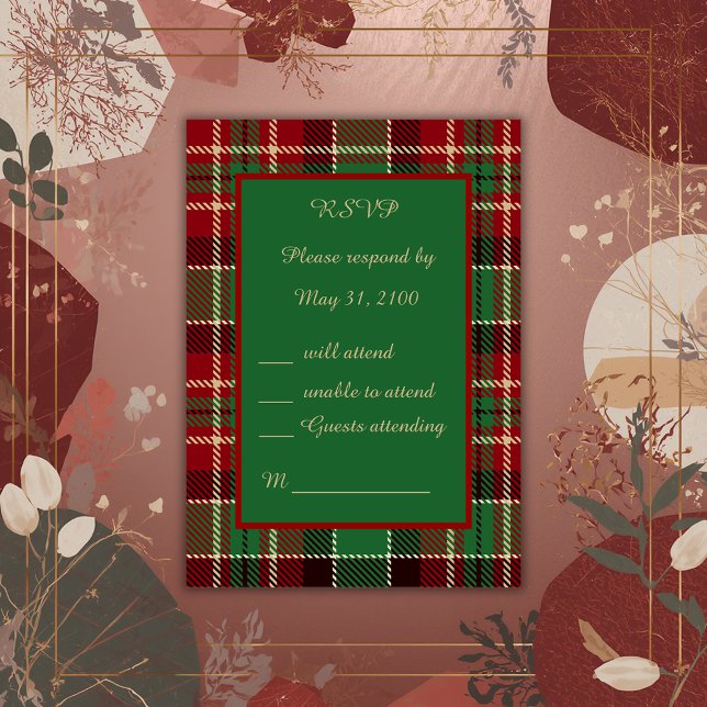 green red black scottish celtic tartan wedding RSVP card (Creator Uploaded)