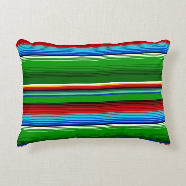 Green Red Blue Mexican Sarape Accent Pillow (Front)