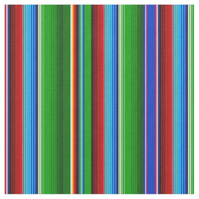 Green Red Blue Mexican Sarape Fabric (Close Up)