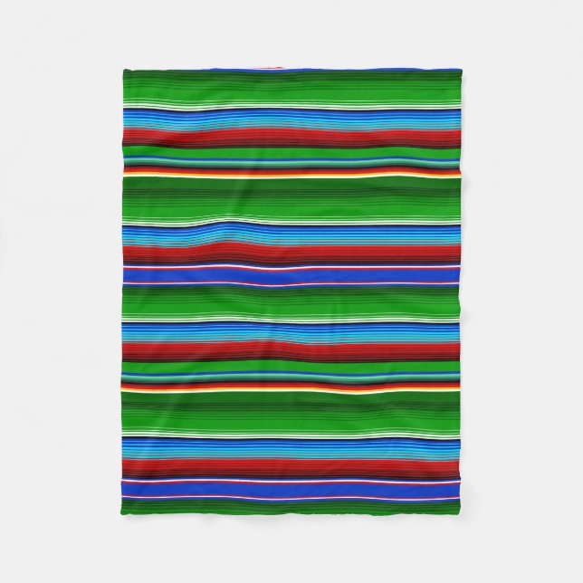 Green Red Blue Mexican Sarape Fleece Blanket (Front)