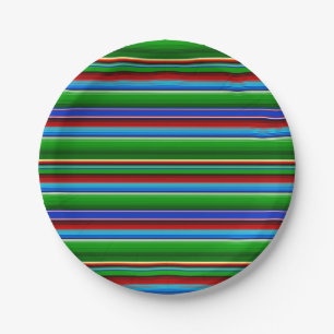Green Red Blue Mexican Sarape Paper Plate