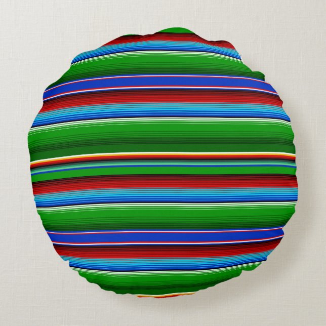 Green Red Blue Mexican Sarape Round Pillow (Back)