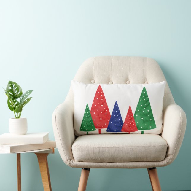 Green, Red & Blue Watercolor Trees Lumbar Pillow (Chair)