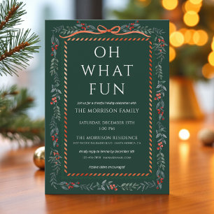 Green Red Bow Holiday Holly Christmas Party  Invitation