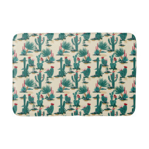 Green & Red Cactus Pattern Bath Mat
