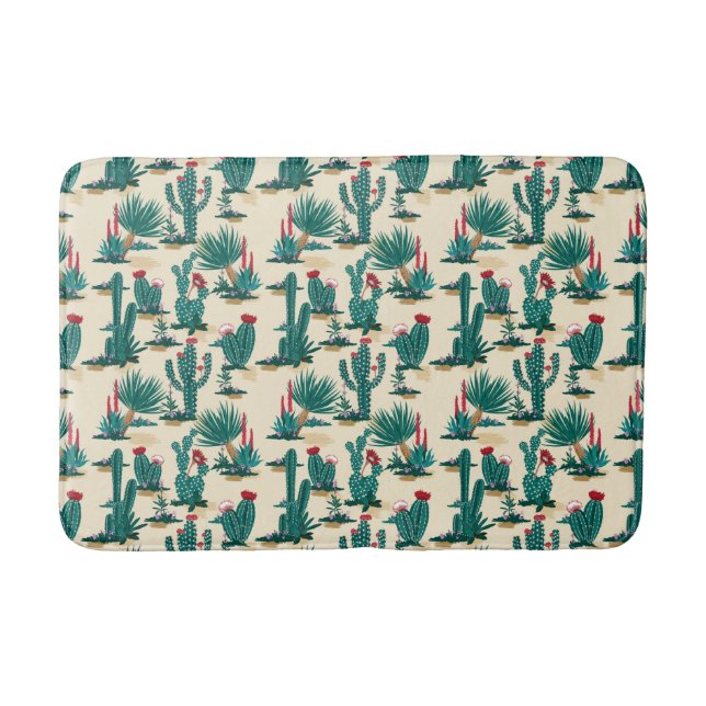 Green & Red Cactus Pattern Bath Mat (Front)
