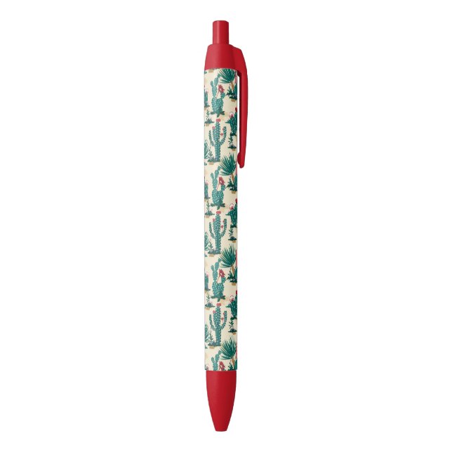 Green & Red Cactus Pattern Black Ink Pen (Bottom (Vertical))