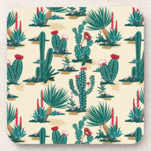 Green & Red Cactus Pattern Coaster