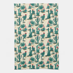 Green & Red Cactus Pattern Kitchen Towel