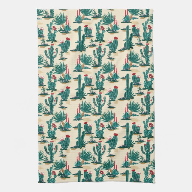 Green & Red Cactus Pattern Kitchen Towel (Vertical)