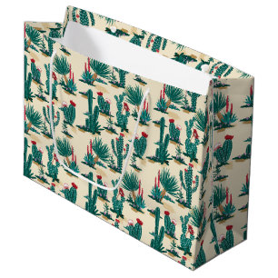 Green & Red Cactus Pattern Large Gift Bag